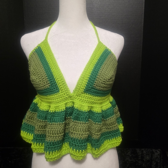 Handmade Tops - Green Ruffle Crop Top